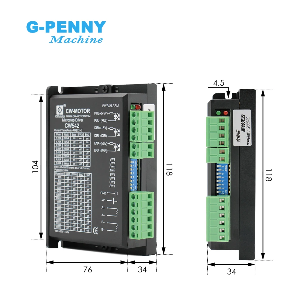 CW542 Stepper Motor Drive 0~5.0A 20~50vDC Stepper motor driver for Nema23 /Nema34 stepper motor instead of DM542