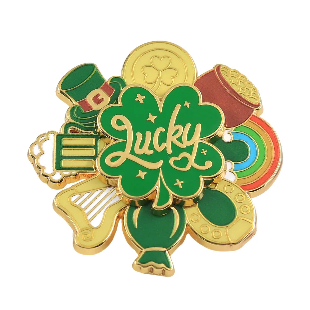 St. Patrick's Day Glücksbringer Vierblättriges Kleeblatt Brosche Irischer Feenhut Regenbogen Goldmünze Harfe Abzeichen Schmuck und Accessoires Geschenk – Detail 5