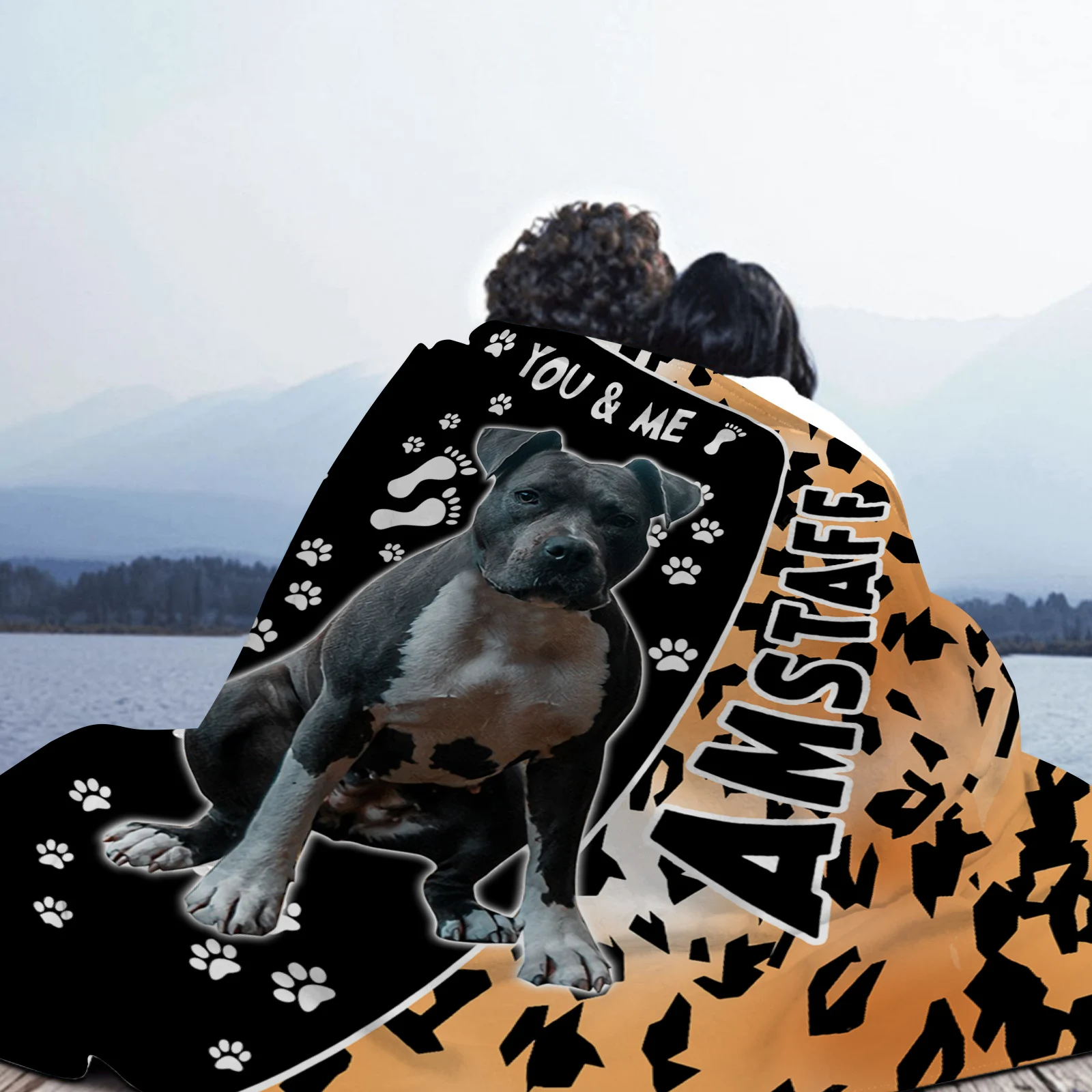 Amstaff Flannel Blankets Fashion Dog Leopard Splicing 3D Printed Throw Blanket Office Nap Travel Portable Quilt Dropshipping