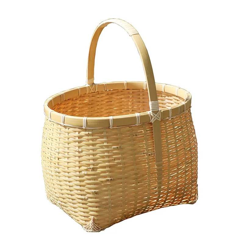 

Traditional Bamboo Woven Hand Basket Portable Picnic Basket Home Living Room Fruit Storage Basket