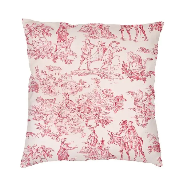 Red And White Toile De Jouy Cushion Covers Sofa Home Decor Square Throw Pillow Cover 45x45cm