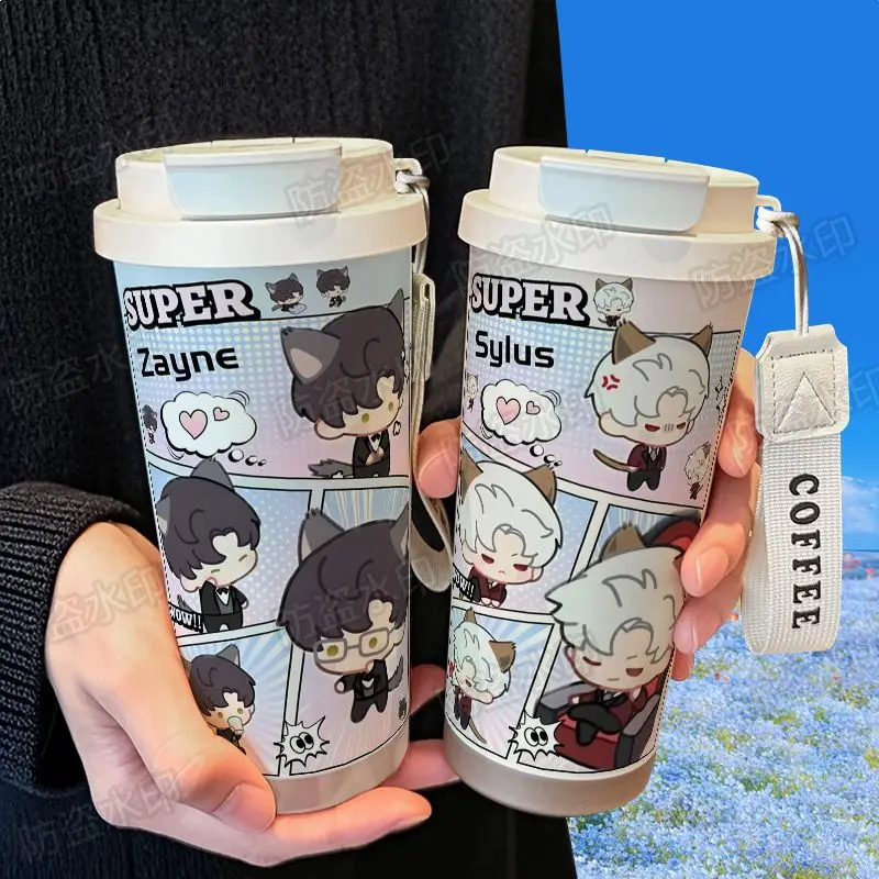 Love and Deep Space Cat Image Thermos Cup 316 Stainless Steel Large Capacity Straw Water Cup Car Double Drink Coffee Cup