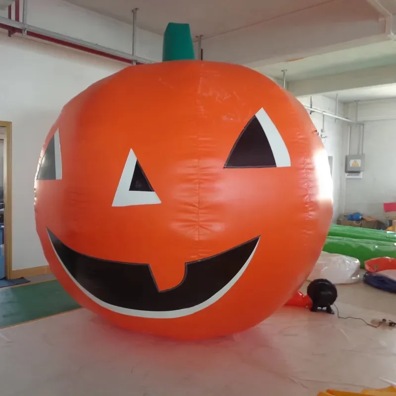 Halloween Inflatable Giant Round Pumpkin Balloon Orange Green Stem Smiling Face for Outdoor Yard Decoration Party Event