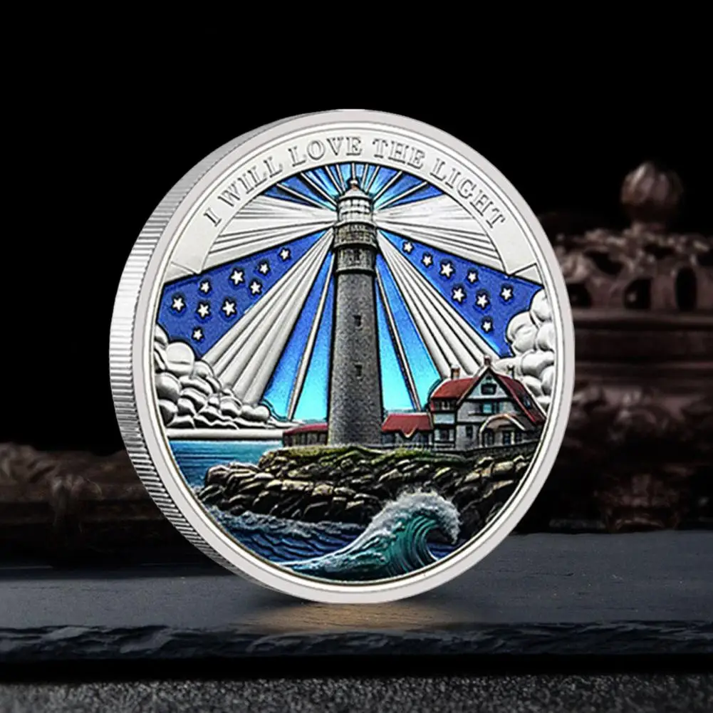 Silver Plated Iron Souvenir Inspirational Lighthouse Coin Nautical Lighthouse Ocean Metal Collectible Coin for Long Voyage