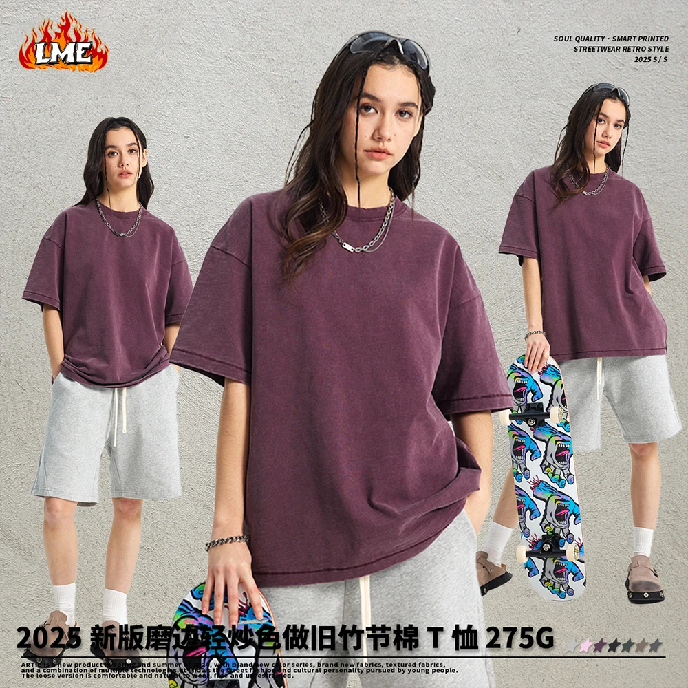 

Custom Logo Vintage Distressed Raw Hem Batik Acid Washed T Shirt 100% Cotton 275GSM Oversized Dropshoulder Men T Shirt