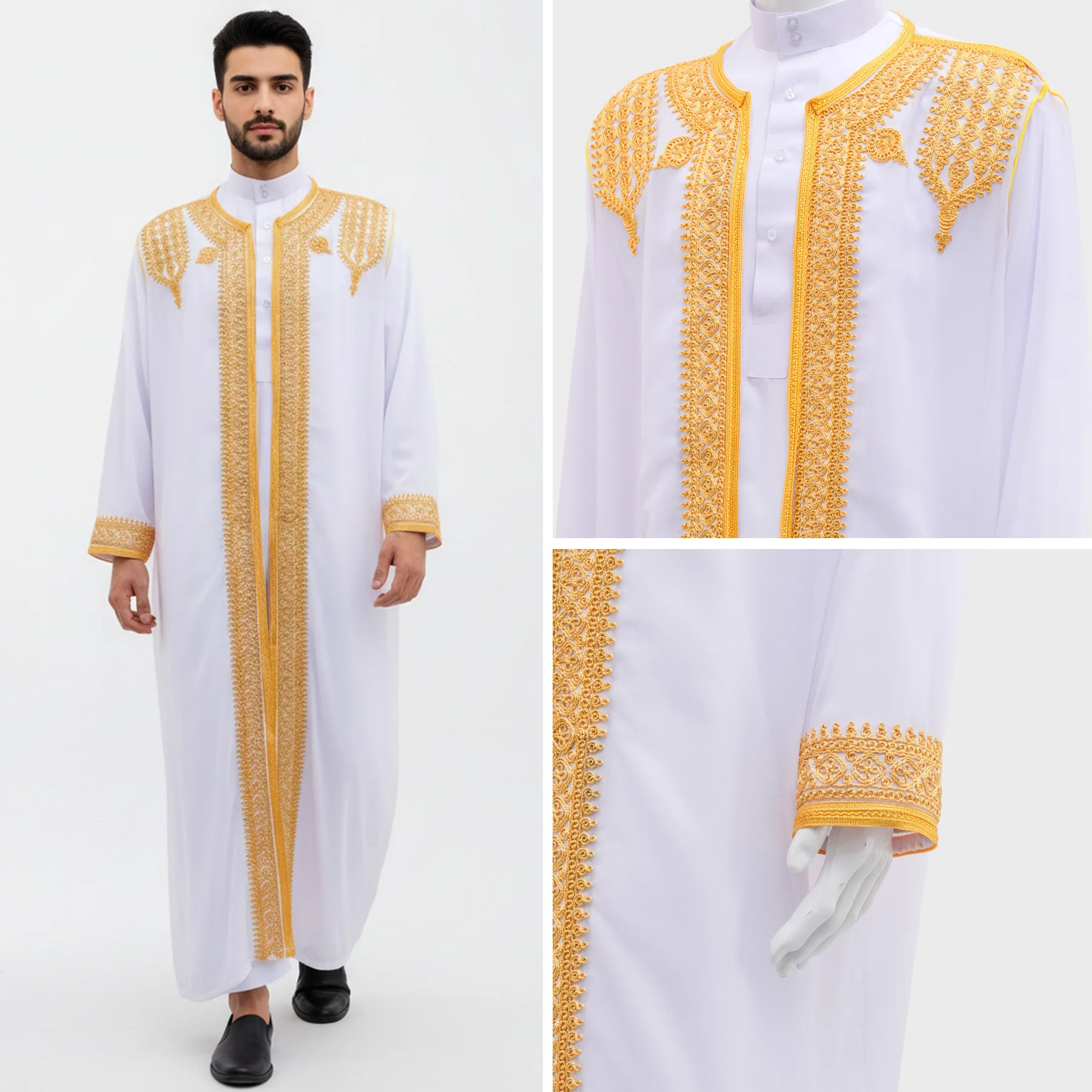 Robe masculino árabe tradicional thobe vestido bordado médio oriente étnico jubba thobes eid djellaba quimono abaya thoub dishesha