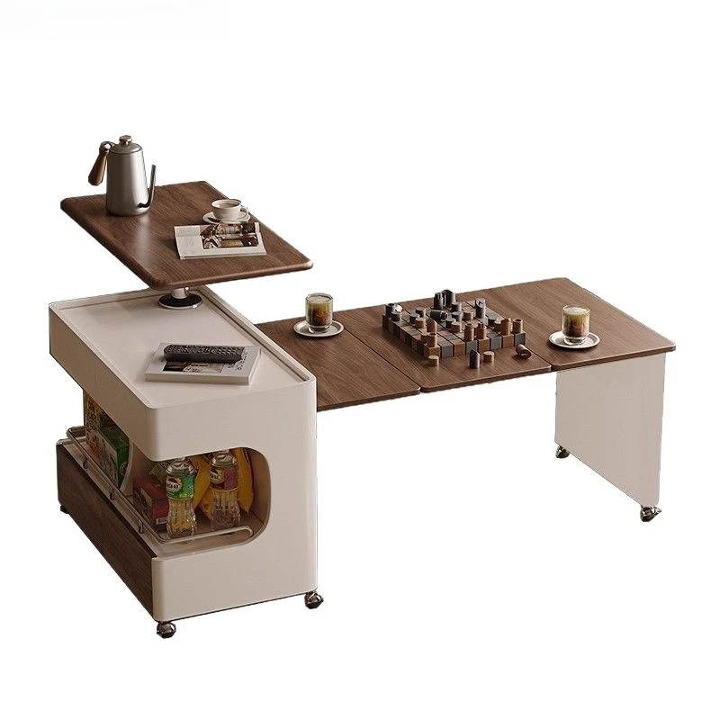 Living room small apartment multi-functional coffee table, mobile trolley, folding telescopic lifting household side cabinet