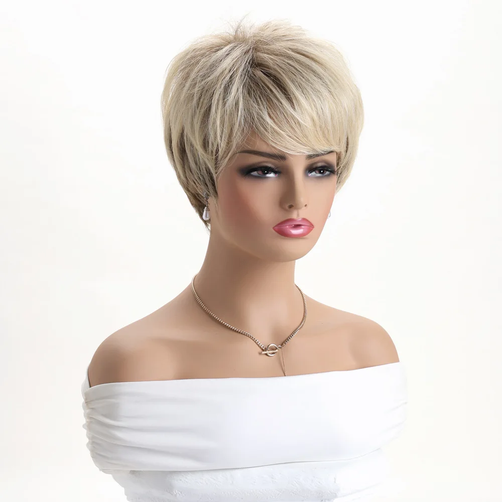 شعر مستعار اصطناعي قصير أشقر مستقيم بوب هيربيسي ذو مظهر طبيعي للنساء أزياء الحفلات التنكرية للاستخدام اليومي #4