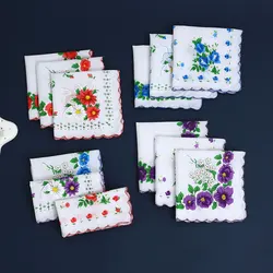 12 Packs of Women's Pure Cotton Printed Handkerchiefs, Pure Cotton Handkerchiefs, Wedding Bride Souvenirs, Flap Pocket Pants Scarf
