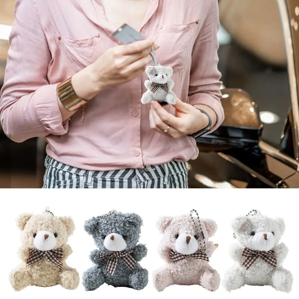 Kawaii 8CM Cartoon Bow Tie Bear Multicolor Keyrings Bear Pendant Kid Decoration Hanging Bear Universal Stuffed & Plush Animals