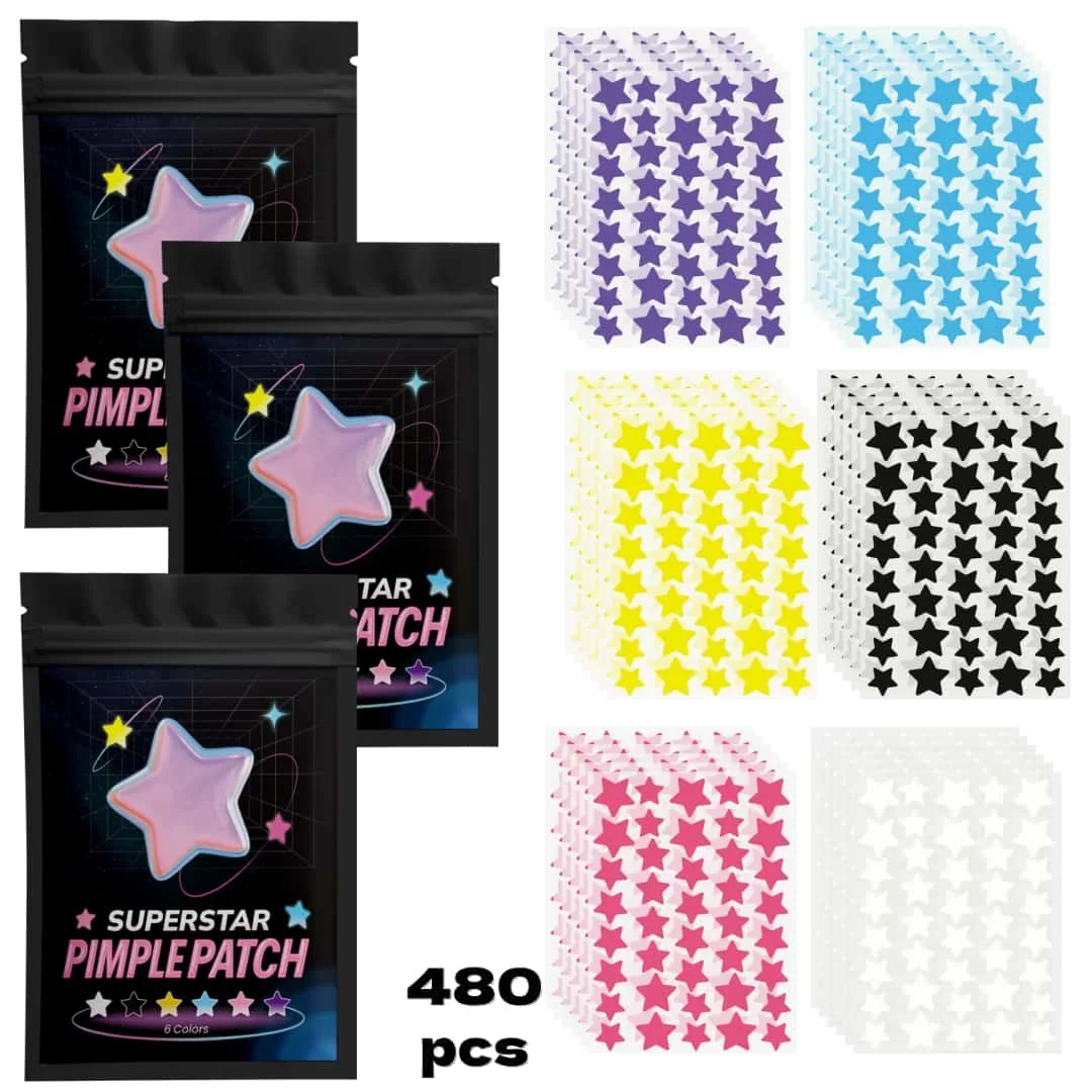 

480 штук разноцветных патчей от прыщей со звездами, патчей от прыщей на лице, консилеров от прыщей и патчей от прыщей, ультратонких