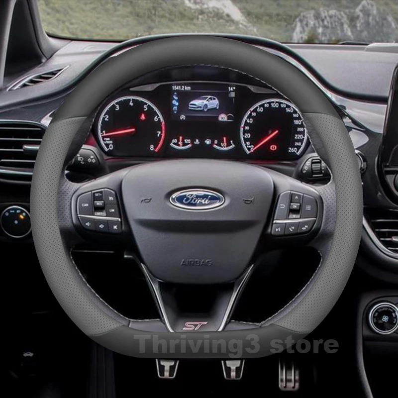 

Leather Car Steering Wheel Cover For Ford Fiesta mk5 mk6 mk7 mk8 ST-Line Sport Van 2005-2022 Auto Steering Wheel Accessories