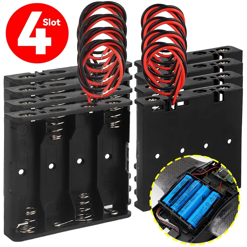 Battery Holder with Switch 6V 18650 Battery Case Holder 4Slots AA Battery Storage Box with Wires Batteries Connector Storage Box