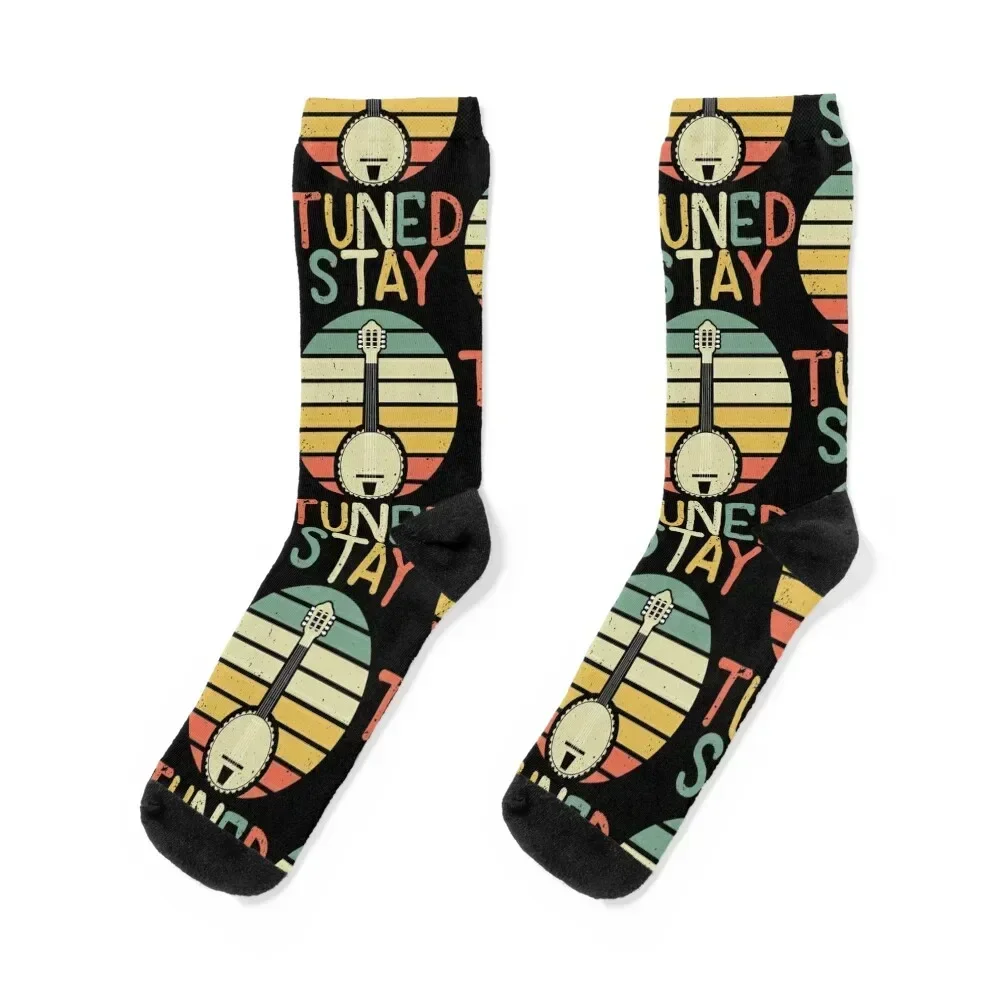 

Stay Tuned Retro Vintage Banjo Music Instrument Gift Socks christmas stocking custom Boy Child Socks Women's