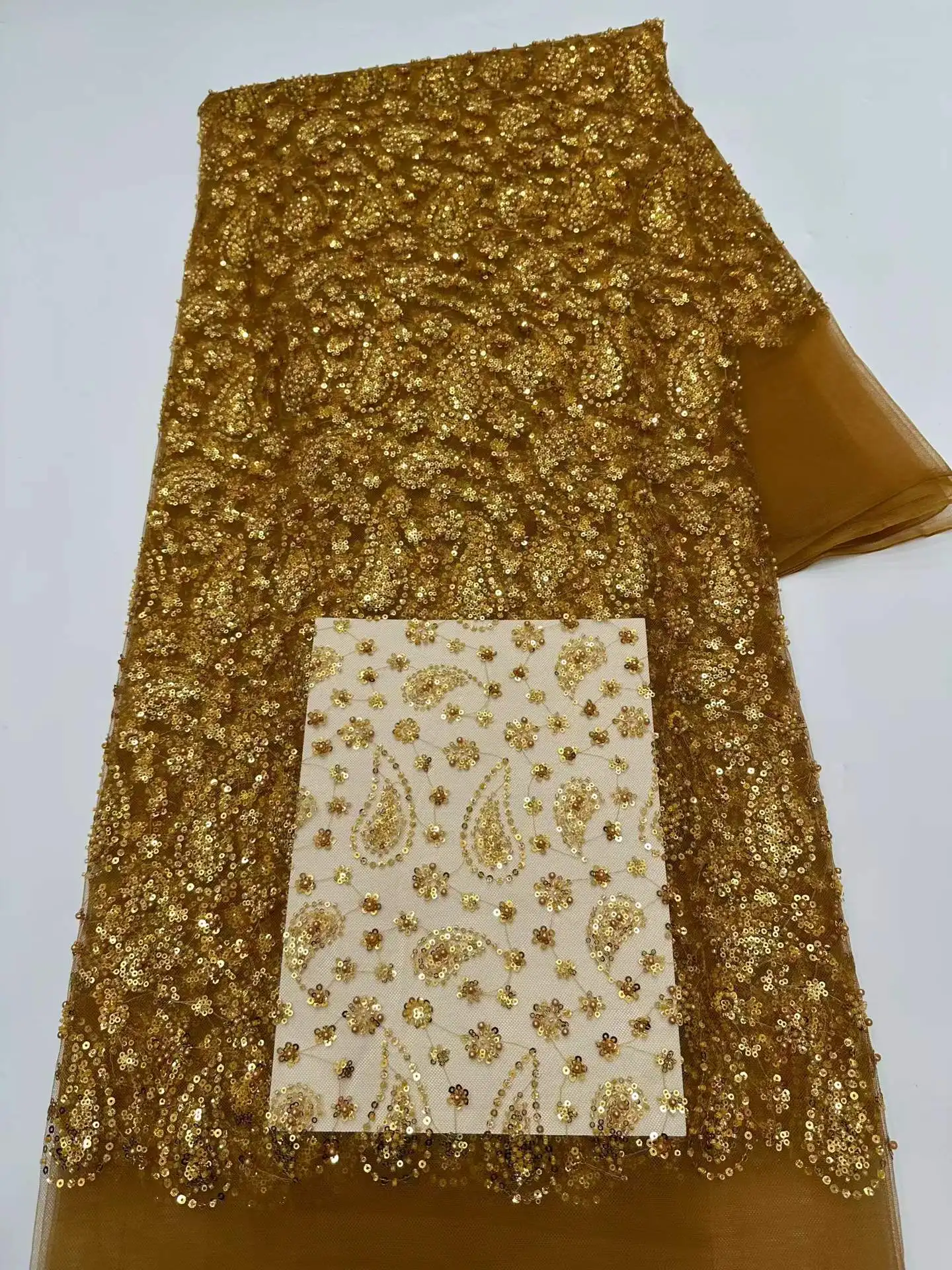 2026Latest Superior  Quality Eligent Soft Mesh Squined Lace With Lots Stones Fabric For Wedding Evening Dress U_Ge7825