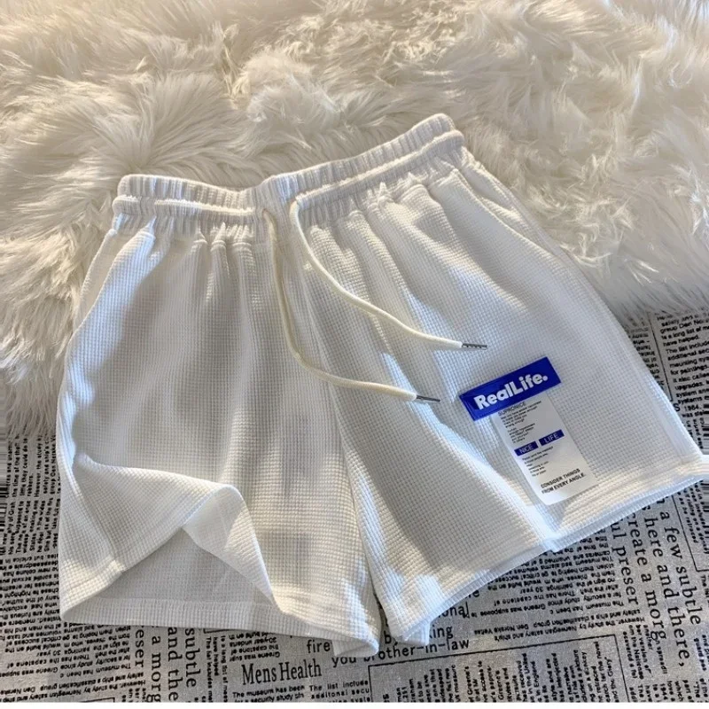 Waffle Fashion Brand Design Sense Sports Leisure Shorts Women Summer New Korean Sle High Waist Straight Wide Leg Pants Fashion