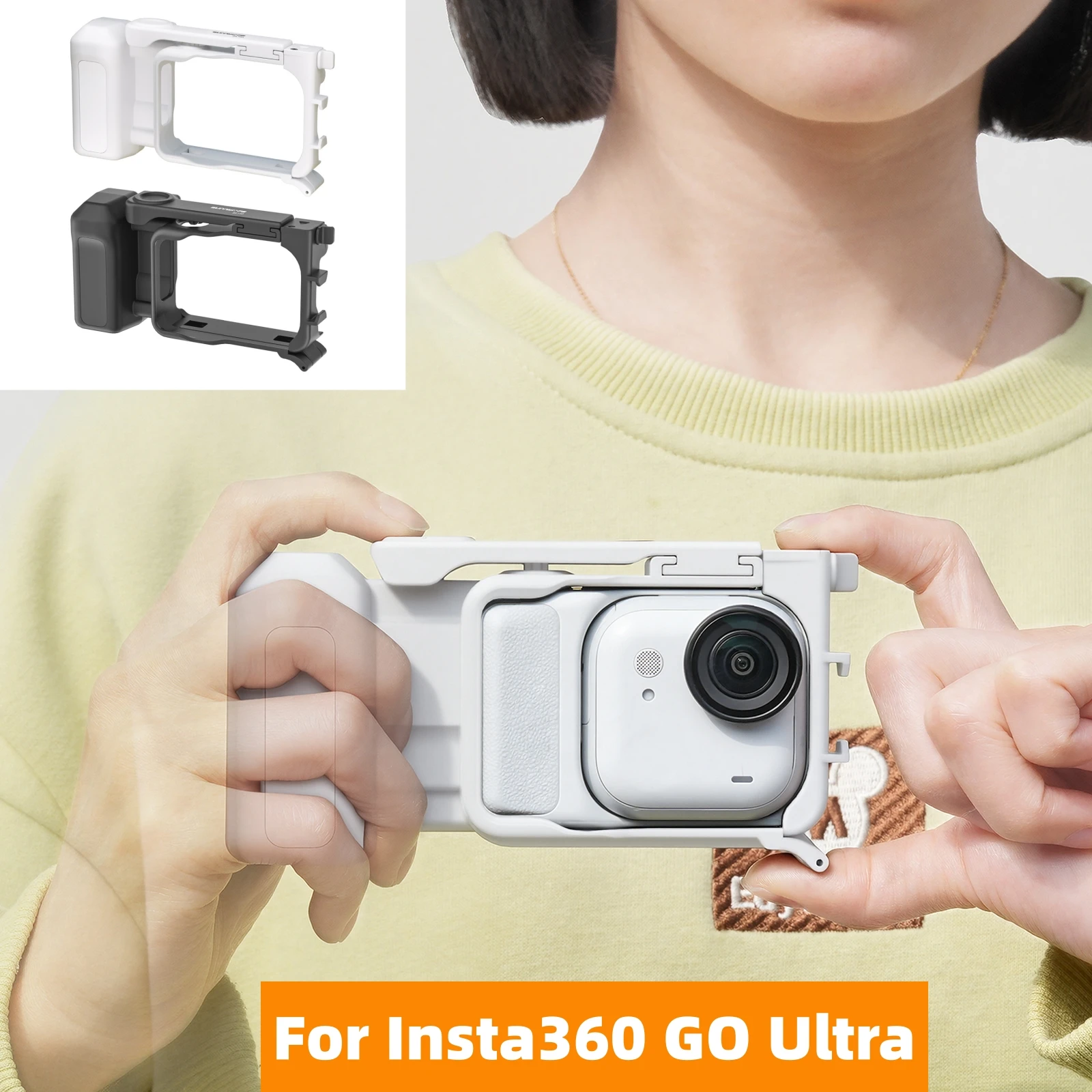 Kamera-Street-Shooting-Handgriff für Insta360 GO – Ultra-Rutschfester Griff mit Handheld-Erweiterung, Rabbit Cage und Cold Shoe Adapter Rahmen