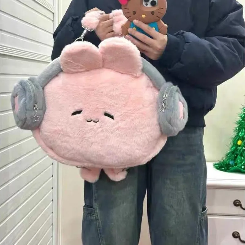 

Милый милый рюкзак с кроликом для наушников, женский плюшевый розовый рюкзак большой вместимости, женская легкая сумка для поездок на работу, Mochilas Mujer 2025