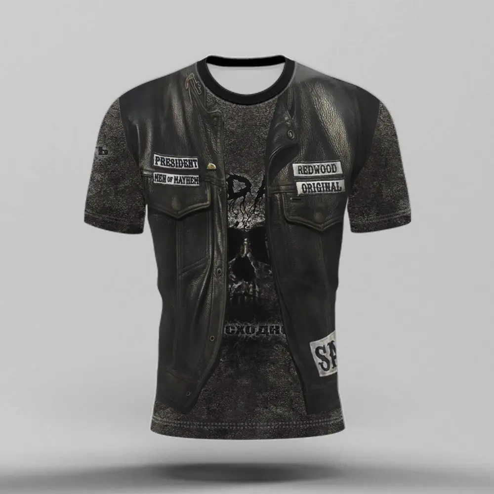 

Creative leather Skeleton 3D printed T-shirt Men's casual clothing Short sleeve T-shirt Children's T-shirt top men's clothing