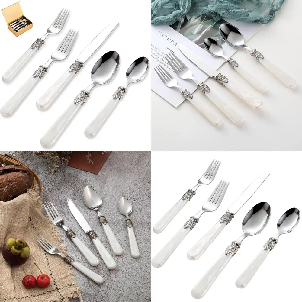 

Винтажный набор столовых приборов из нержавеющей стали на 20 предметов с белыми ручками, сервировка на 4 персоны, белый столовый набор