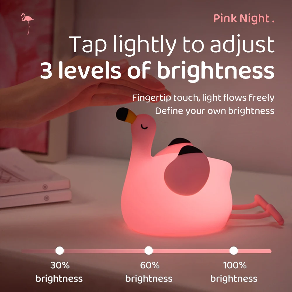 Novelty Flamingo Sleeping Nightlight Rechargeable Timing Animal Beside Lamp Touch Sensor Beside Lamp For Room Decor