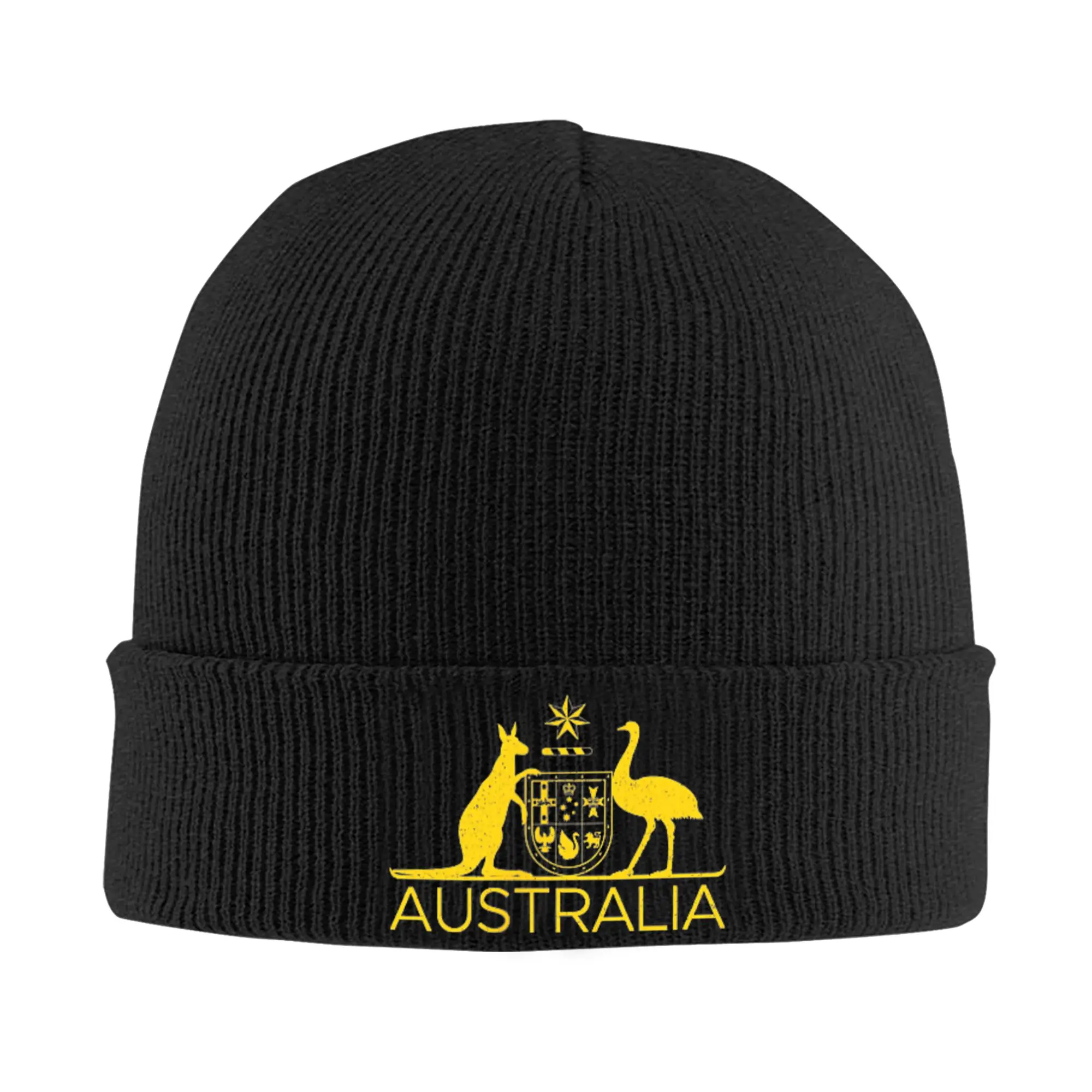 Australia Coat of Arms Kangaroo Emu-Bird Knitted Hat Beanies Winter Hat Warm Unisex Fashion Symbol Caps Men Women Birthday Gift