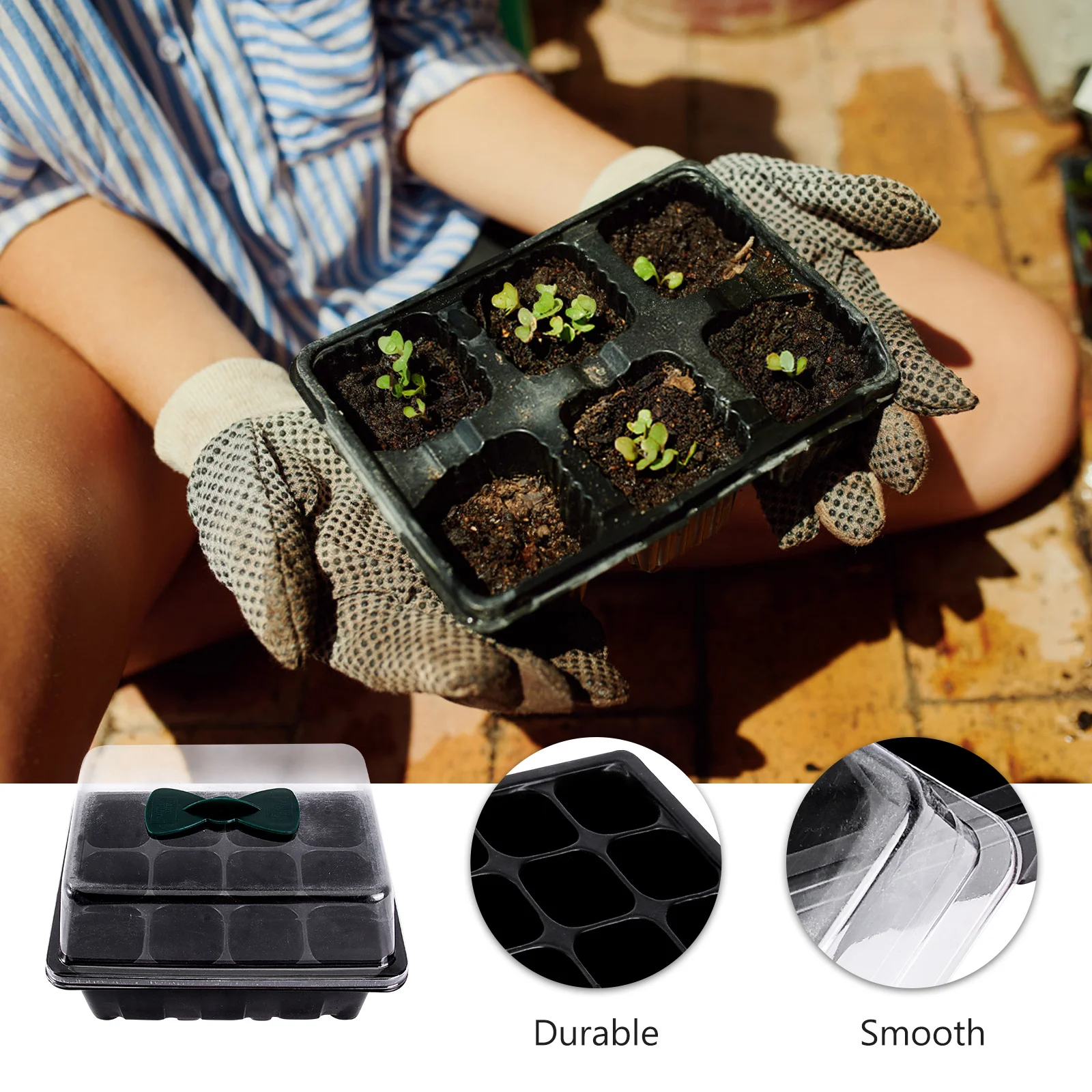 

2pcs Sprouting Box With Ventilation Holes Transparent Lid Breathable Planting Container For Indoor Garden Nursery Tray Growing