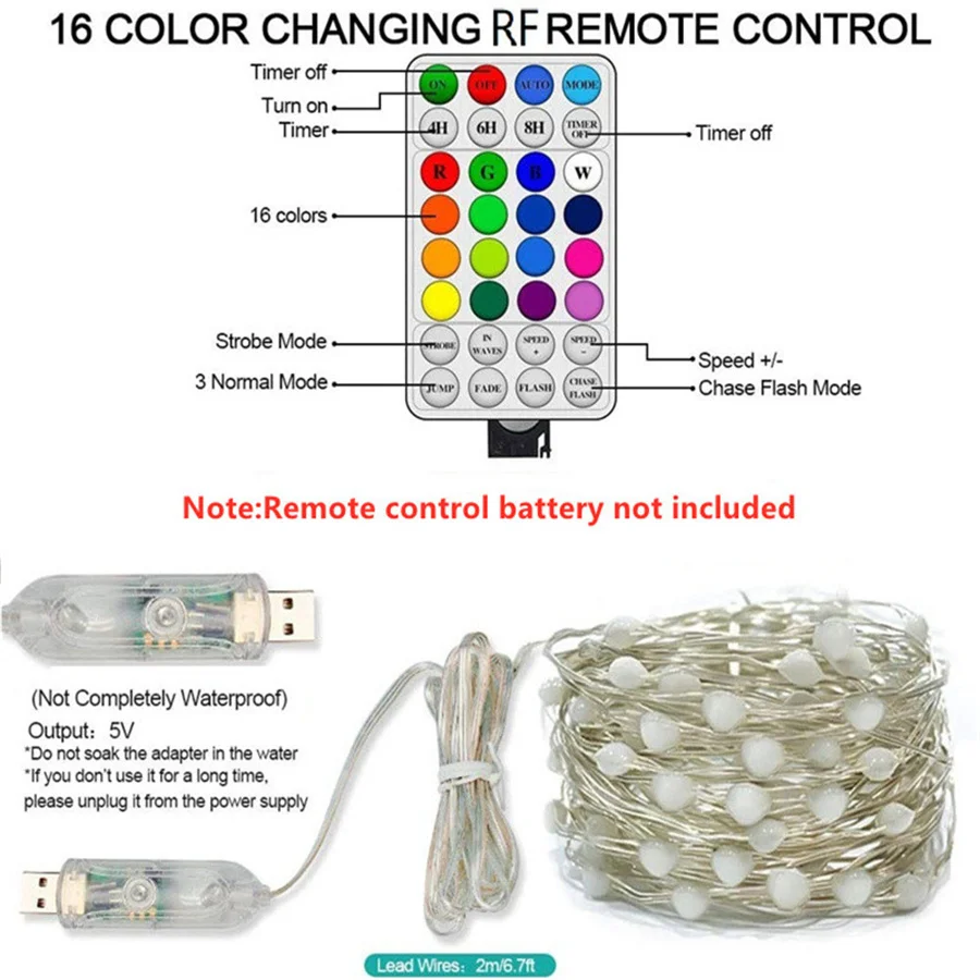 RGB LED Christmas String Lights Outdoor 5M/10M/20M USB Remote 16 colori Fairy Lights ghirlanda per la decorazione del giardino di nozze della festa