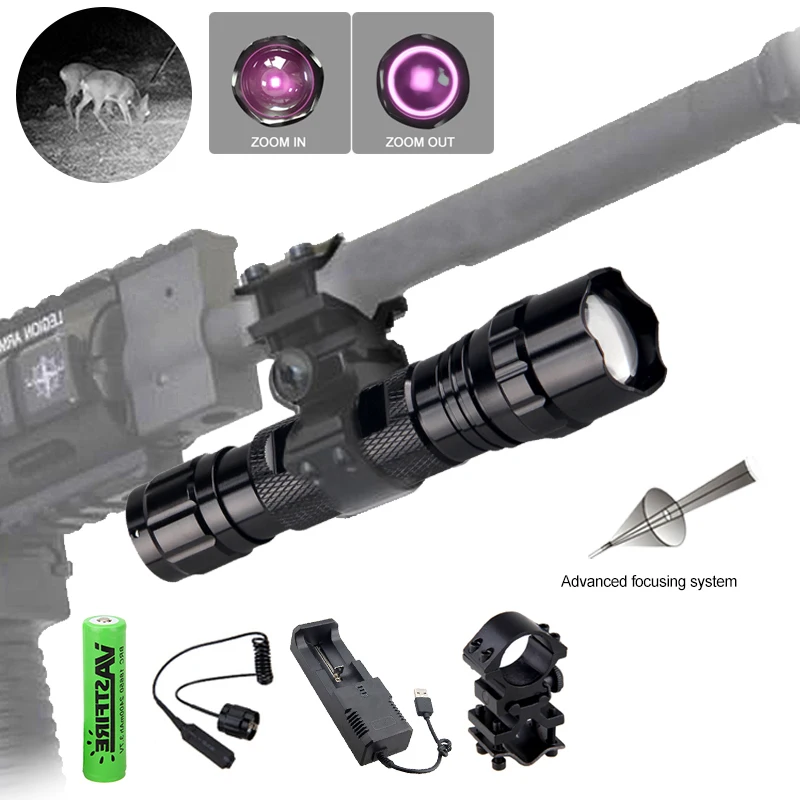 Infrared Night Vision Flashlight Zoomable LED IR-850nm Torch used with Night Vision Device 18650 Battery+Charge+Remote Switch