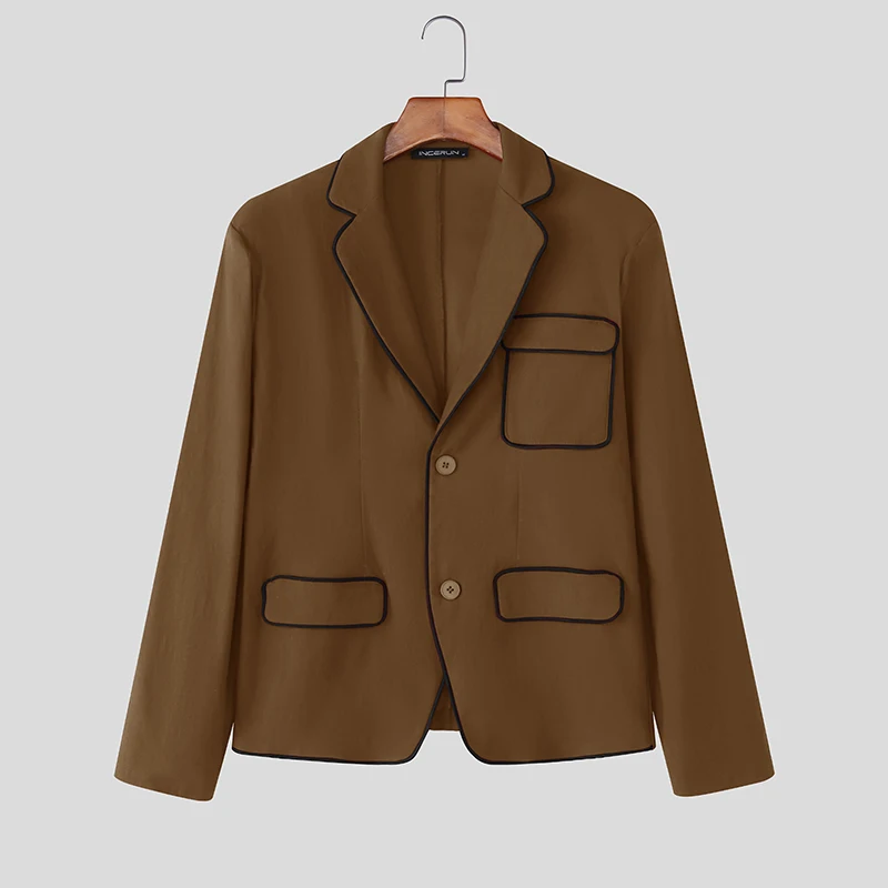 

INCERUN мужской пиджак в стиле пэчворк с лацканами и длинными рукавами на пуговицах, свободный мужской костюм, уличная одежда, весна-осень 2021, модные повседневные пальто, пиджак