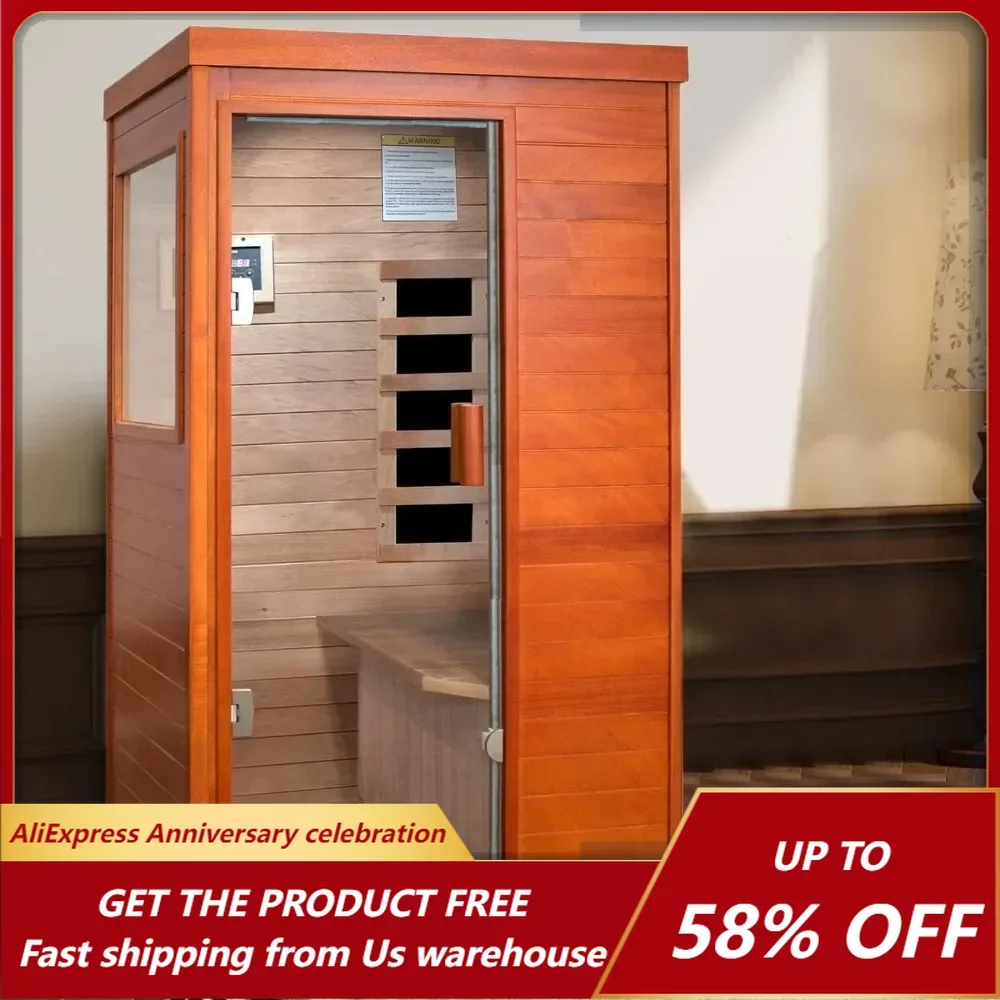 Far Infrared Sauna for Home Dry Sauna for Home Wood Sauna Room Indoor One Person Low EMF Okoume