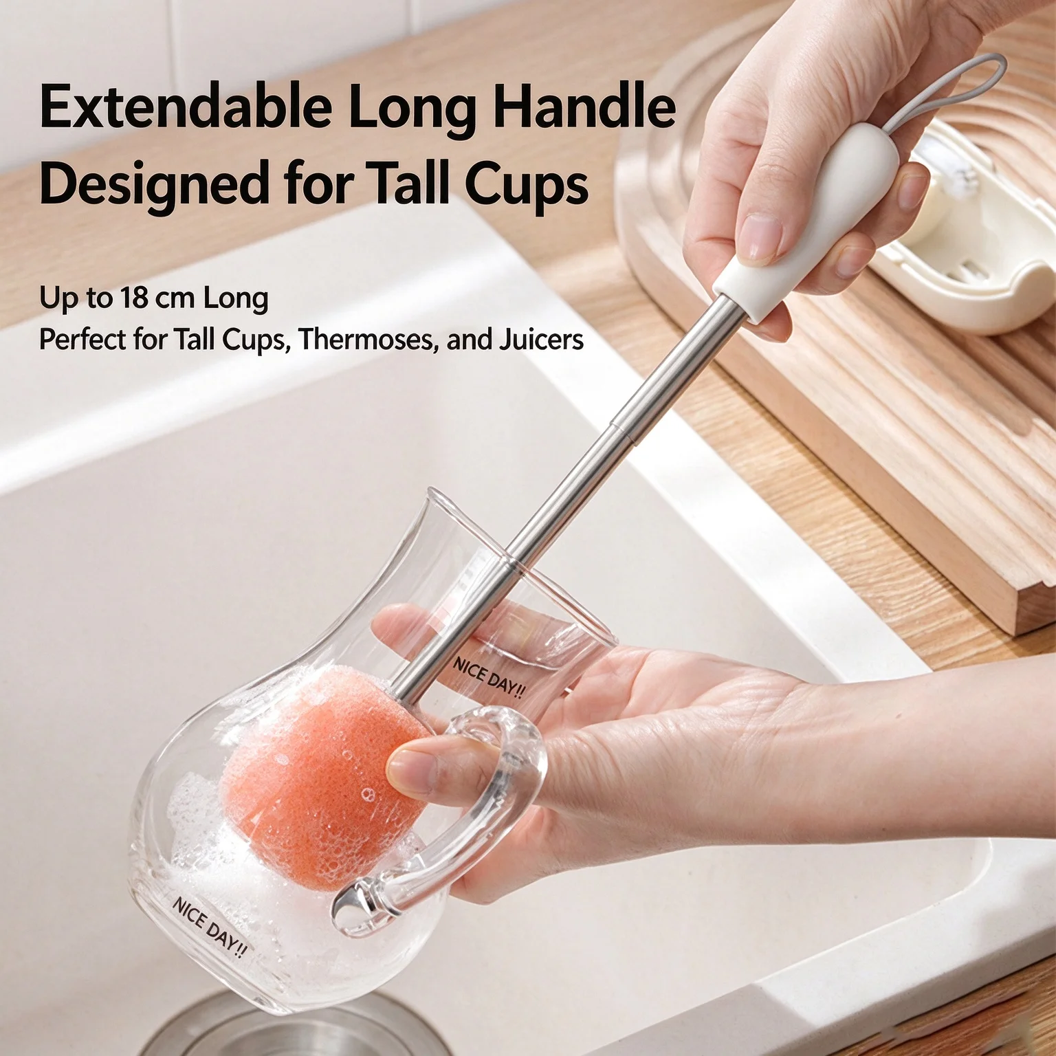 1pcs Adjustable Sponge Cup Brush, Three-in-One for Home and Travel, Portable with Cover and Gap Brush, Easy to Store