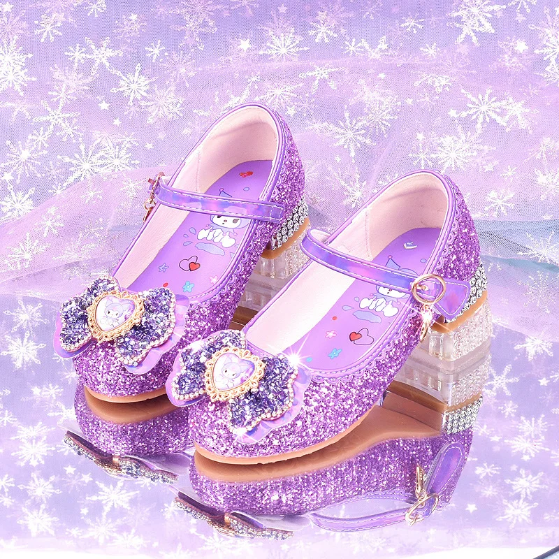Kids'Casual Shoes PU Leather Kuromi Sequin Love Spring Garden Shoes For Girls Anti-slip Breathable Designer Pink Blue Size 25-35