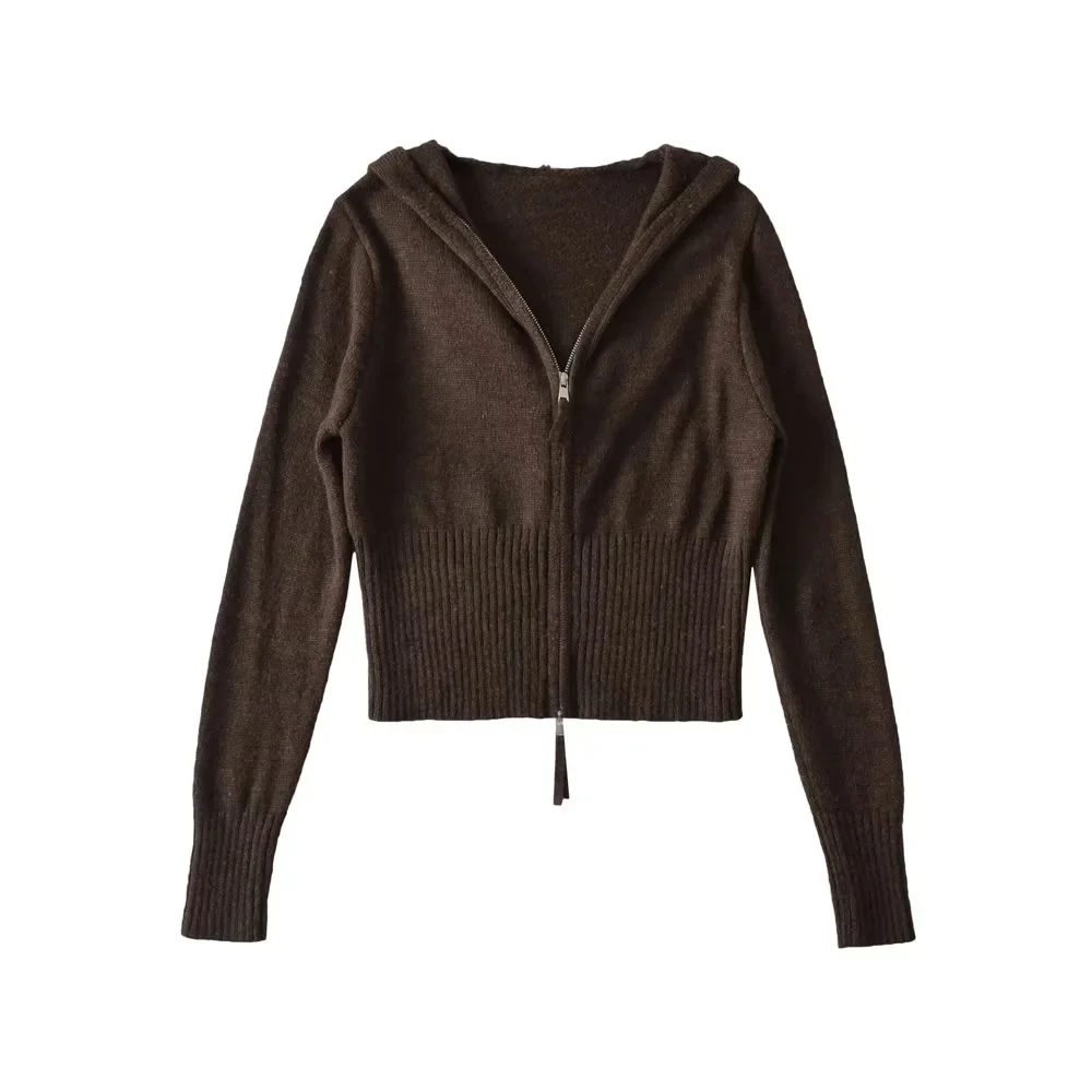 

Женская трикотажная толстовка Long Sve Fce с двойной молнией в стиле ретро, универсальный свитер, пальто, осень-зима, новое поступление, для поездок на работу...