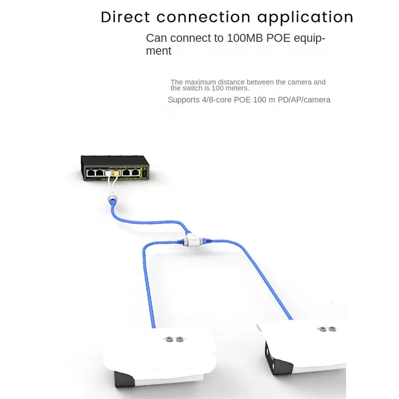 1Set 2-In-1 POE Camera Simplified Cable Connector Splitter Cable Connector Three-Way Plastic White