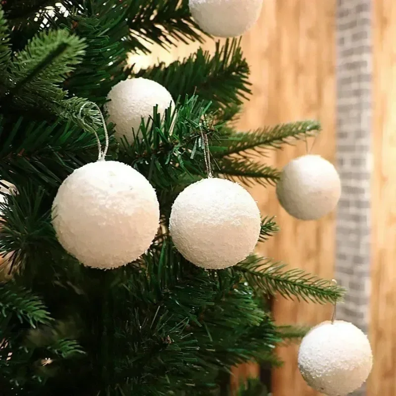 6/60PCS White Foam Snowballs Xmas Tree Hanging Pendant Artificial Fake Snow Ball Ornaments Home New Year Party Decoration Supply