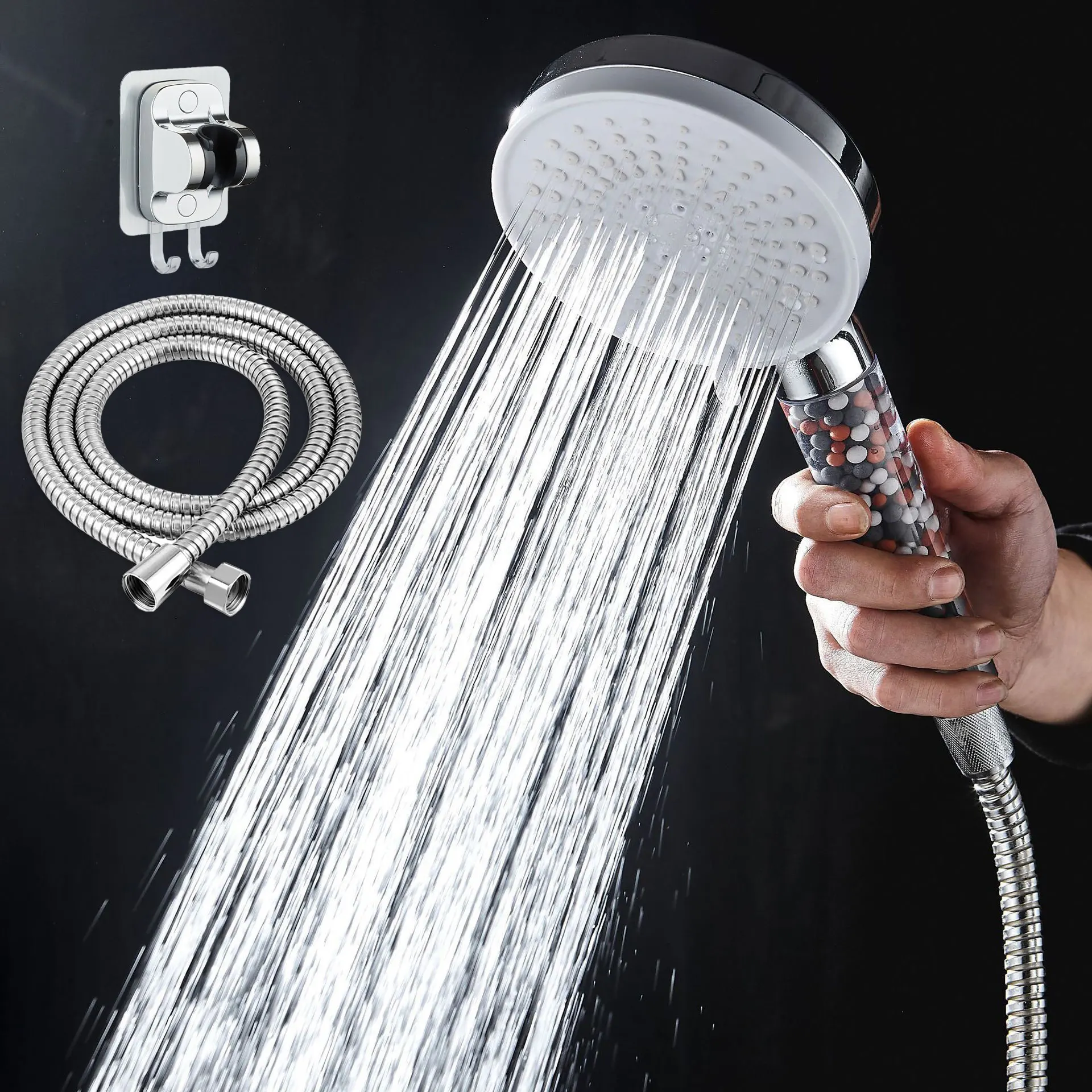 

High Pressure Shower Head with Hose Water Saving Massage 5 Jet Modes Shower Head Set Hangable Spray Home Bathroom Accessories