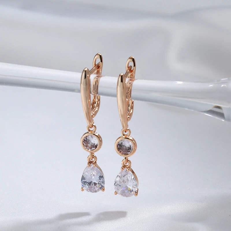 JULYDREAM Personality Double Pendant Zircon 585 Gold Color Earrings for Women Fashion Wedding Jewelry Girls Party Accessories