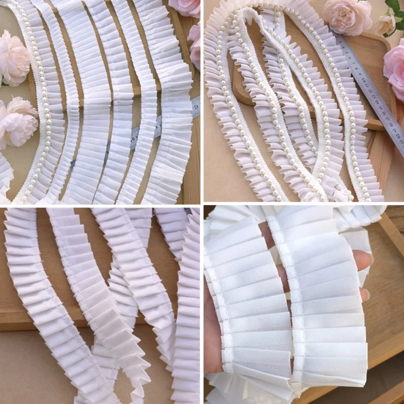 Weiß-Schwarzes Wellenförmiges Plissee-Chiffon/Baumwoll-Spitzenband mit Fransen für Hochzeitskleider, Kragen, Saum, Rüschen-Dekoration, DIY-Nähzubehör