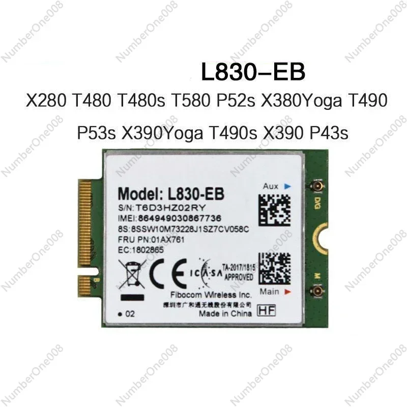 01AX761 Fibocom L830-EB WWAN Card For Lenovo Thinkpad Yoga X280 T480 T480s T580 P52s X380 L480 L580 T490 T590 P53s X390 T490s