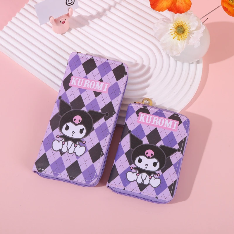 

Периферийные устройства Sanrio для аниме Kuromi Hello Kitty Melody, длинный стильный короткий кошелек на молнии, вместительное портативное хранилище для монет