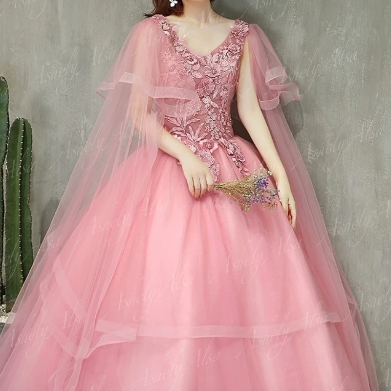 Robe de Rhélégante à col en V pour femmes, jupe bouffante, robe de soirée d'anniversaire, rose doux, 15 filles, événements spéciaux, 16