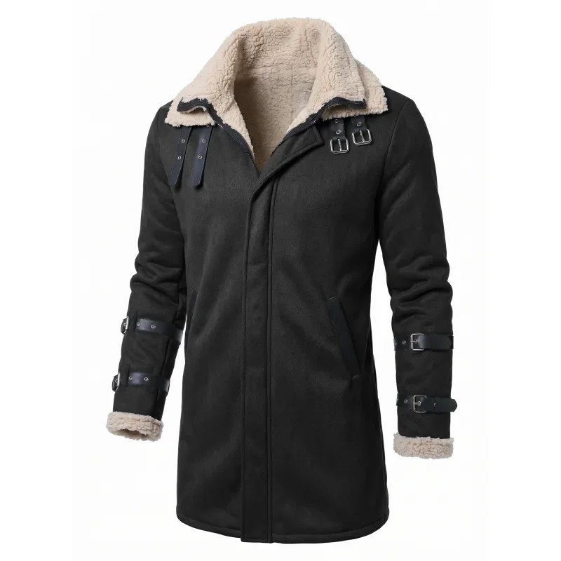 New Winter Men's Faux Suede & Fur Mid-Length Jacket | Windproof Double Collar Fleece Coat | Warm Streetwear Outerwear [Soft]