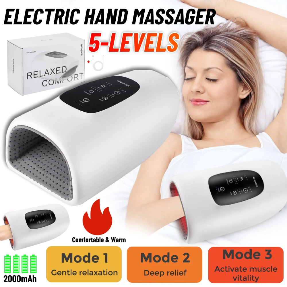 

New Electric Hand Massager 5 Levels Wireless Muscle Massager Hot Compress Palm Acupoint Massager Relaxation Treatment Massager