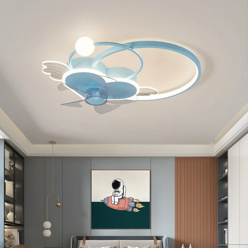 Pink Heart Love Shaped Ceiling Fan Kids ceiling lights With Light Remote control LED dimmable Creative Girl Lovely Ceiling lamp
