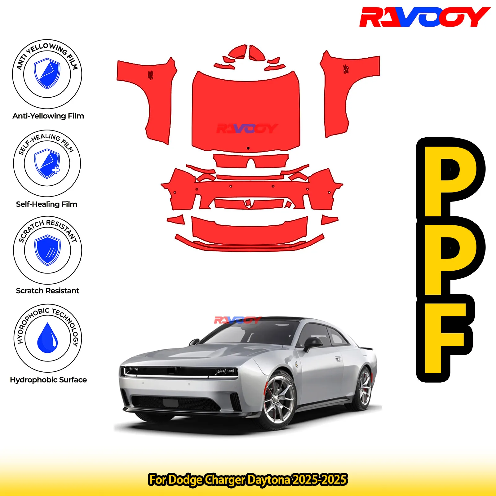 

For Dodge Charger Daytona 2025-2025 Glossy Matte Black Precut front PPF Kit Paint Protection Film
