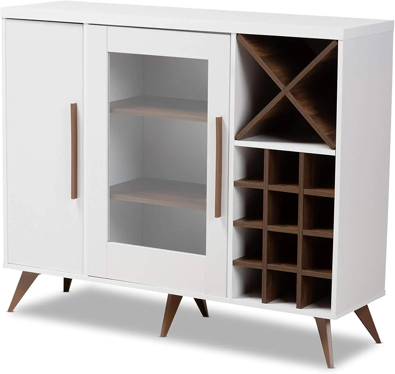 Pietro Mid- Modern White And Walnut Finished Wood Wine Cabinet