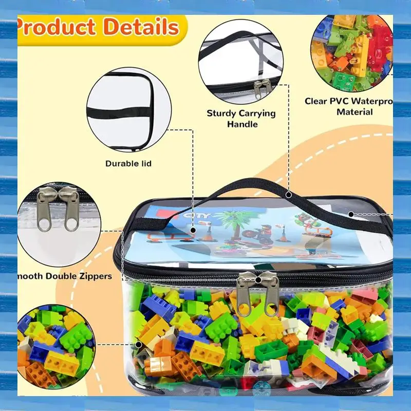 

6 Pack Clear Toy Storage Bag With Name Tag& Manual Pocket, Waterproof Transparent PVC Toy Organizer Case For Bricks