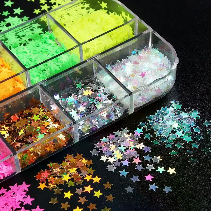 12 Grids Y2K Mini Laser Star Nail Sequins Glitter Five-pointed Stars Nail Flakes Accessories Fillers Manicure Decor