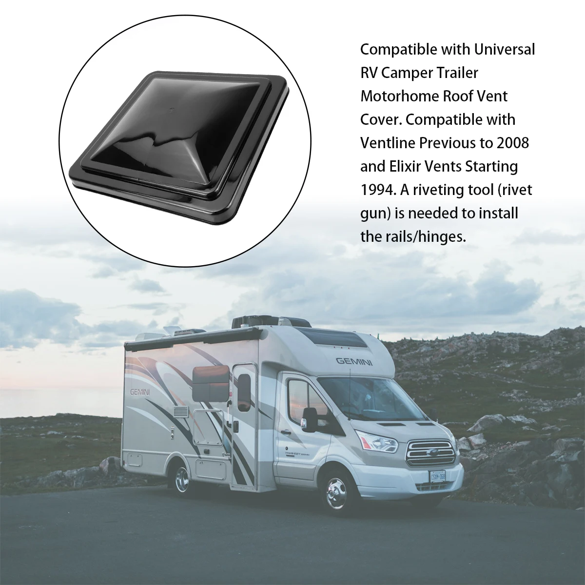 14.5-inch RV Roof Vent Cover - Suitable for Trailers/Campers/RVs - Black and White Replacement Parts
